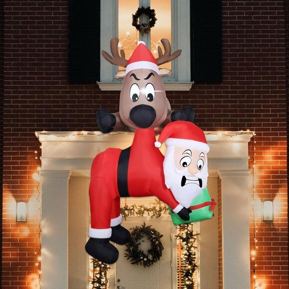 🆕7.2FT Christmas Inflatable Reindeer Holding Santa in The Mouth Decoration - Picture 8 of 10